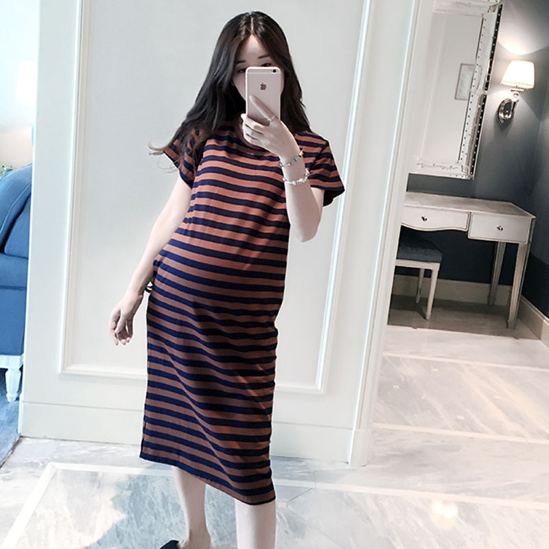 Summer Maternity Dresses For Pregnant Women Clothes Casual Striped Short Sleeve Pregnancy Dress Maternity Clothing Vestidos