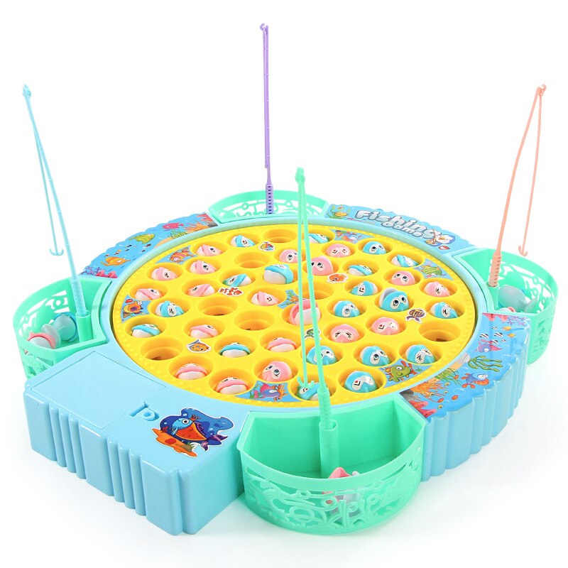 Kids Fishing Toys Electric Rotating Fishing Play Game Musical Fish Plate Set Magnetic Outdoor Sports Toys for Children