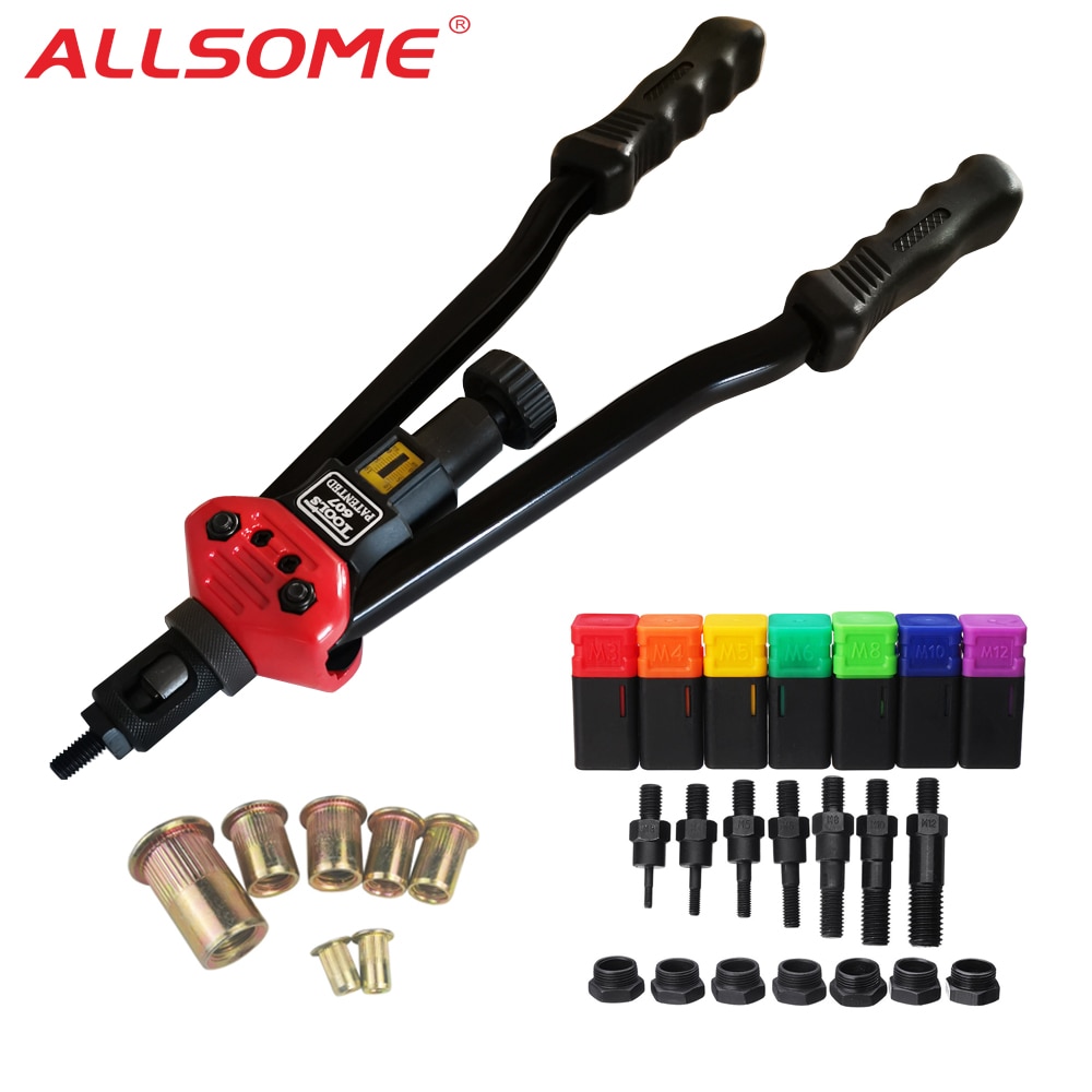 FIDEBEY Rivet Nut Gun Kit | 15 Metric & SAE Mandrels, 100pcs Nuts, Blow Molded Case