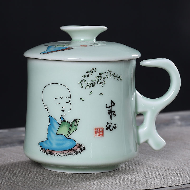 Ceramic Tea Cup with Lid Filter Tea Office Mug Jingdezhen Tea Set Celadon Cup Water Cup Teacup Mark Cup Drinkware: 8