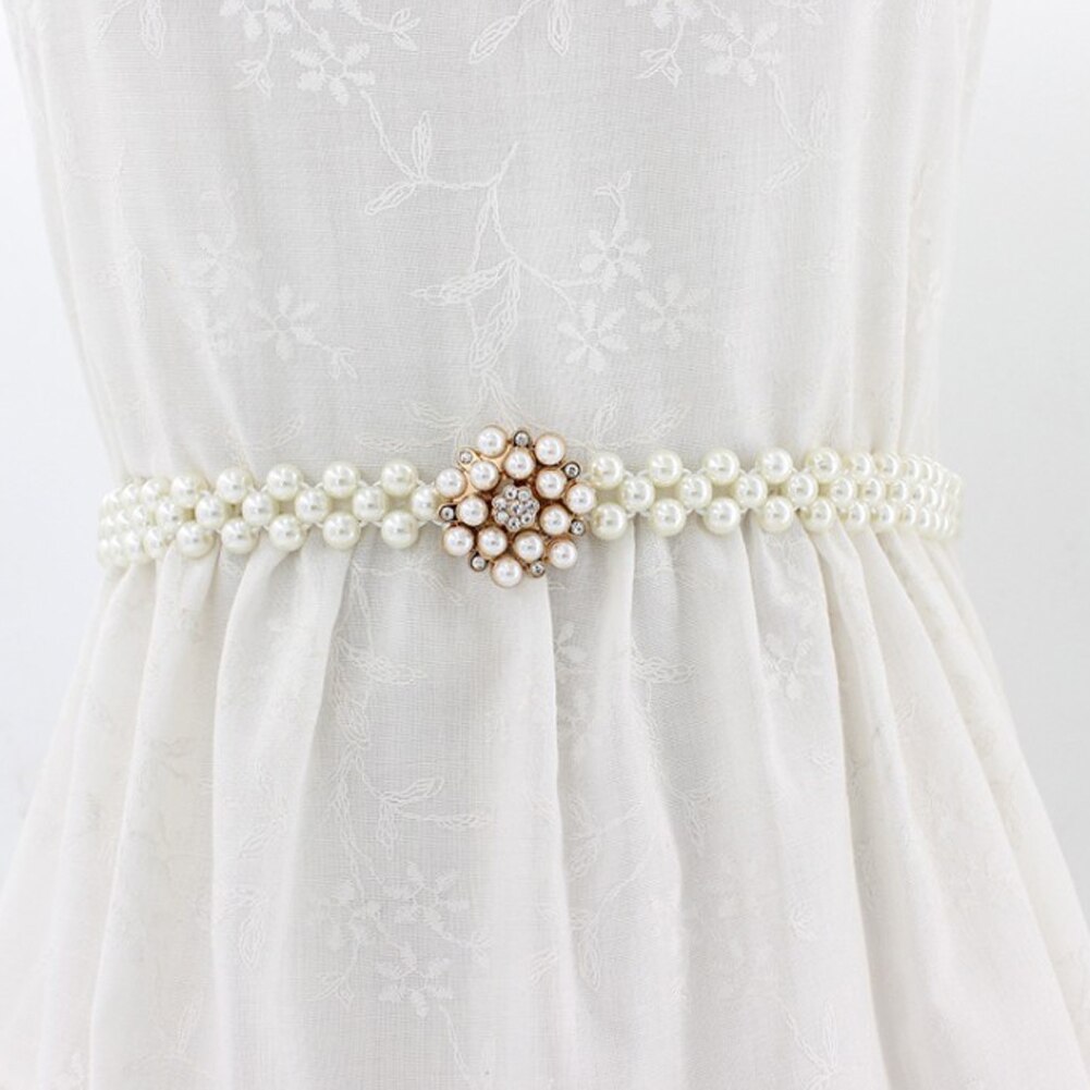 1PC Women Pearl Waist Belt Chain Rhinestone Elastic Pearl Dress Chain Belt Dress Decorative Belt Female Chain: 5