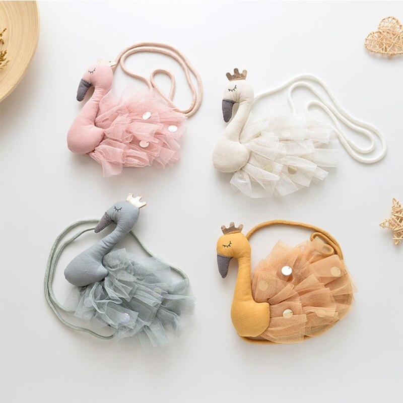 Girls Plush Backpacks Children Coin Purse Wallet Kids Girl Handbag Kid Shoulder Bag 3D Swan Baby Small Lace Bags