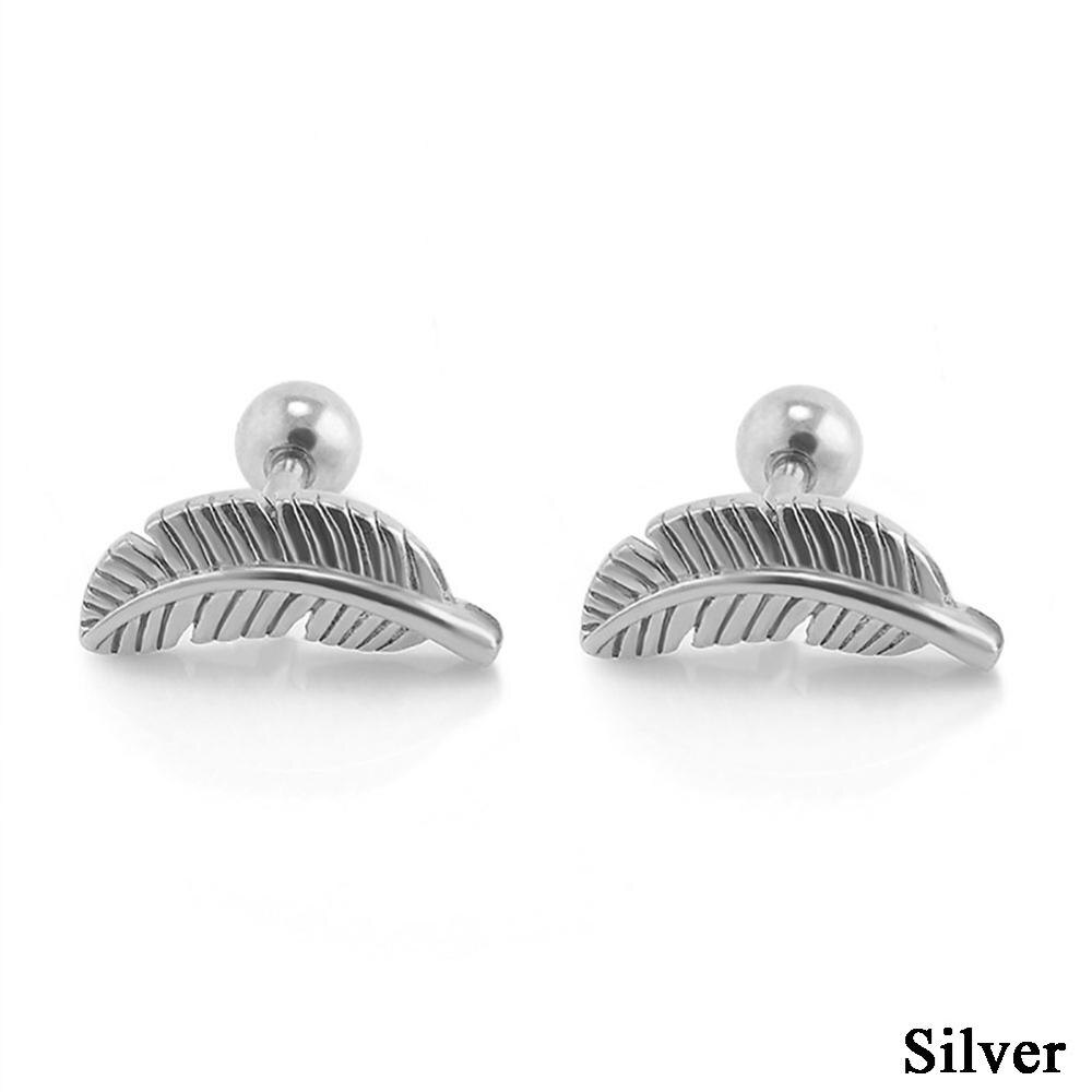 1 par retro punk mini blad engel fjer ørestikker brusk helix bar øreringe piercing smykker: Sølv