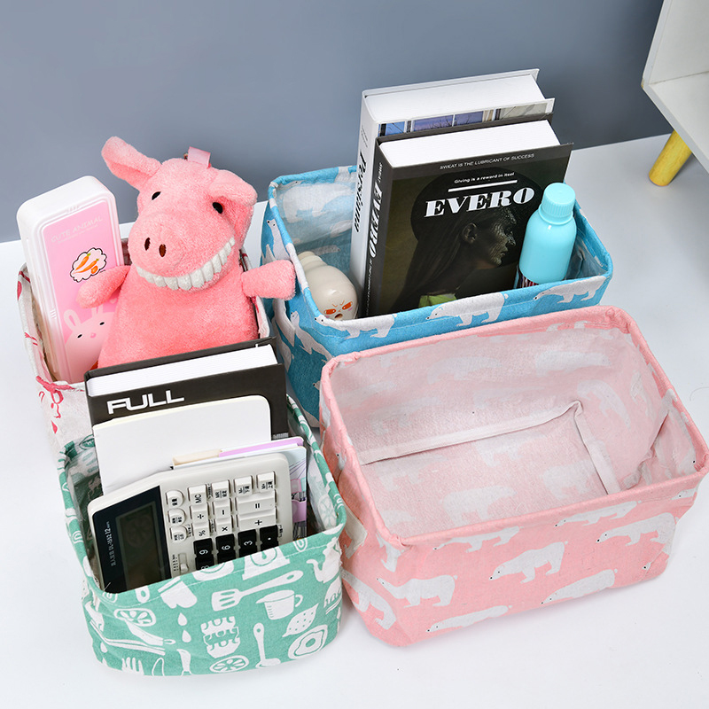 Foldable Canvas Storage Basket With Handle Cosmetic Toy Organizer Underwear Socks Clothes Storagebag Office Stationery Organizer
