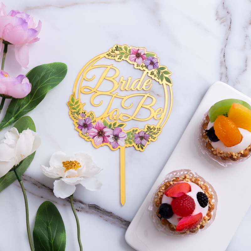 Selamat Bertunang Acrylic Cake Topper Happy Engagement Cake Decoration Flower Series: F Bride to Be