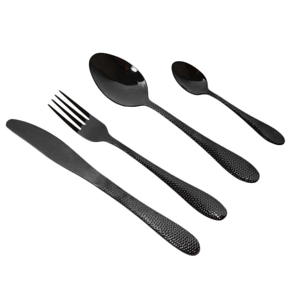 Noir brillant ensemble de couverts couteau fourchette cuillère dîner ensemble cuisine argenterie couverts vaisselle ensemble 304 acier inoxydable vaisselle ensemble