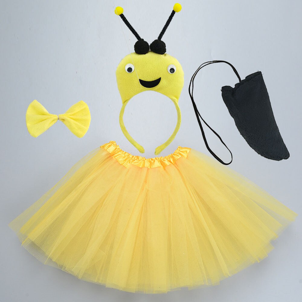 Disfraz de abeja amarilla y mariquita para niños y mujeres, conjunto de falda y tutú de dibujos animados, diadema, cola, de cumpleaños, Cosplay, Halloween: yellow bee / for teens or women