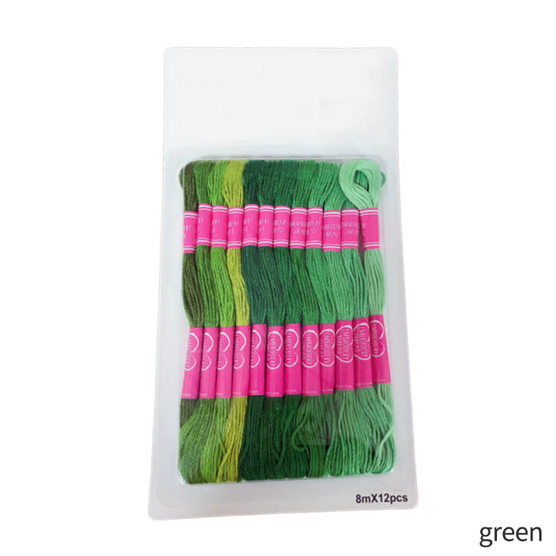 Broderitråd sutur tandtråd sæt diy syværktøj gradient farve multifunktion korssting håndværk bomuldstråd 8/12 stk: Grøn