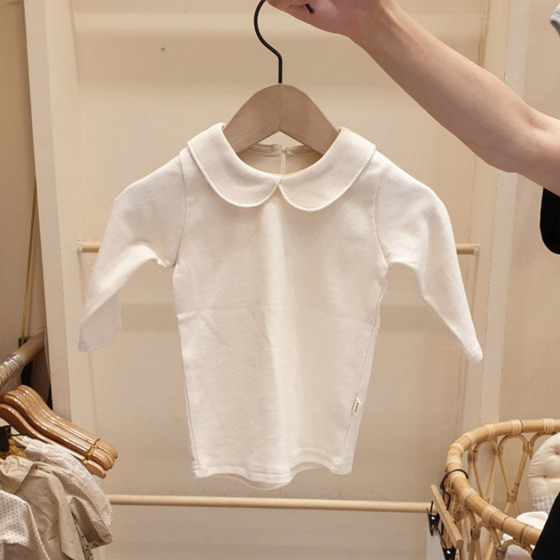 Herfst Kids Meisjes Shirts Turn-Down Kraag Bloemen Dot Effen Kleur Lange Mouwen Blouse Kinderen kleding E1900: white / 80cm 1Y