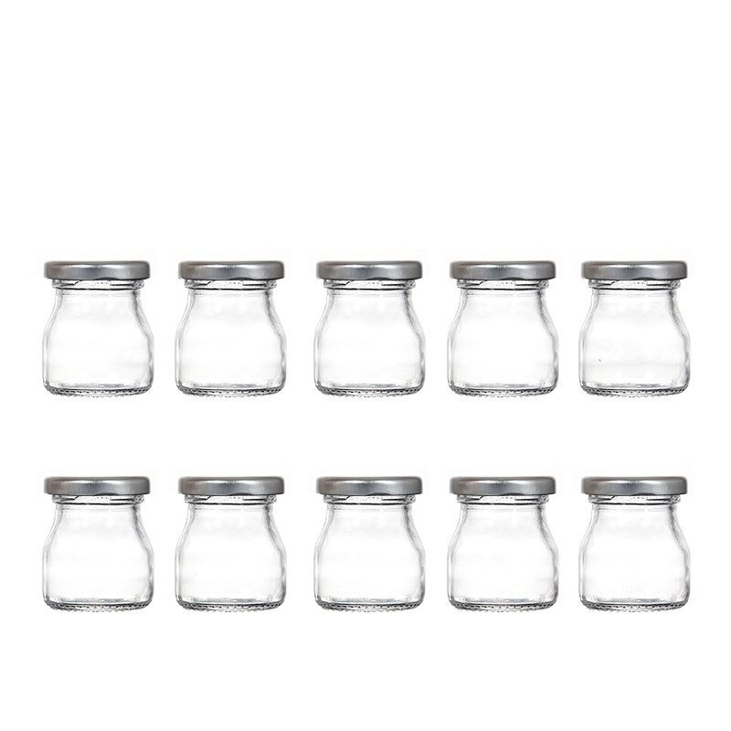 10 st små glasflaskor påfyllningsbara burkar för godis sylt glasmatpaket med svart/guld/silver lock 50ml