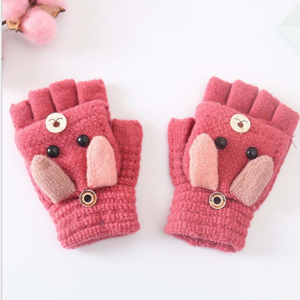 Baby Winter Gloves Children Girl Boy 6-12 Years Half Finger Flip Cover Gloves Boys Animal Warm Children Mittens Knitted Gloves