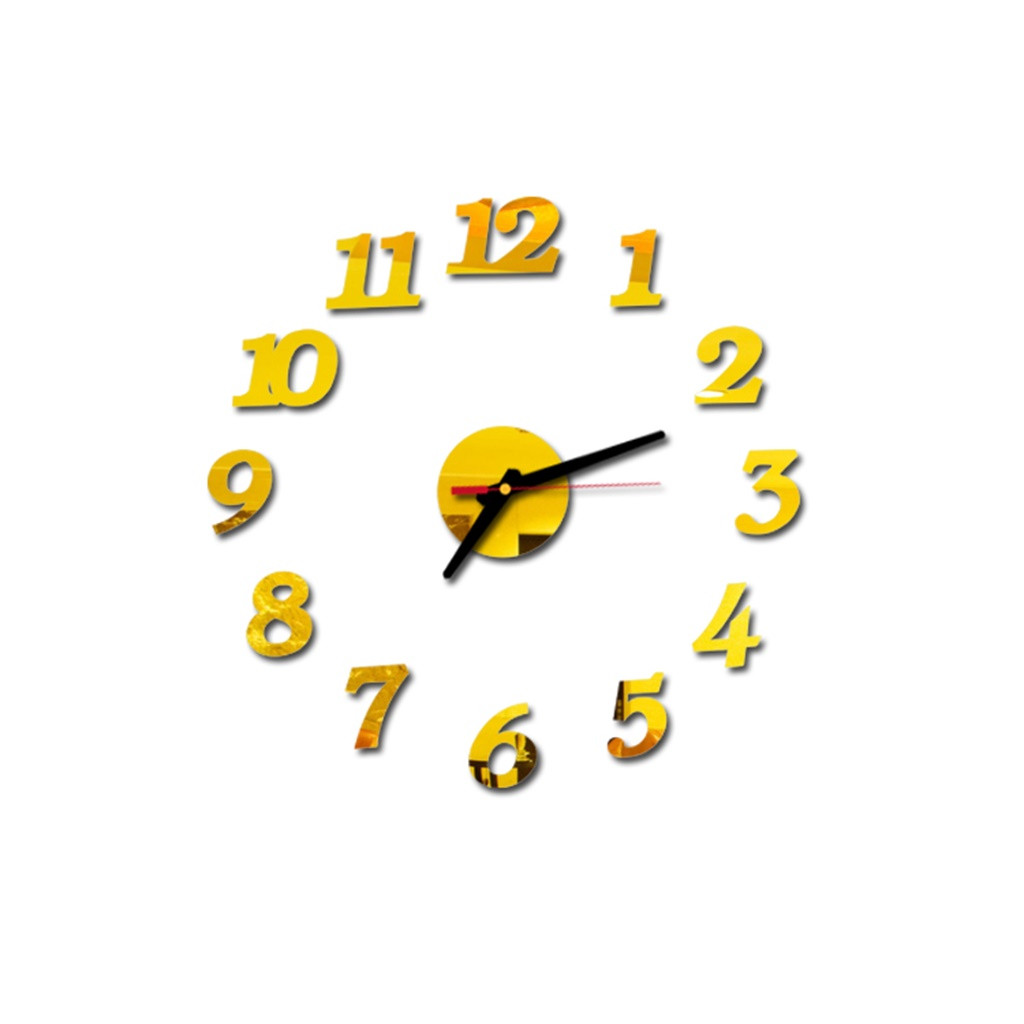 Reloj de pared 3d acrílico con números romanos, pegatina de espejo para pared, decoración para el hogar, calcomanías murales,: Dorado