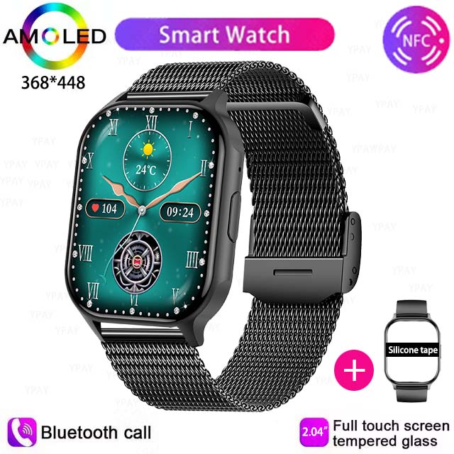 HK26 Inteligentny zegarek Mężczyźni Kobiety 2,4-calowy ekran AMOLED Bluetooth Połączenie Muzyka NFC AI Głos Niestandardowa tarcza sport zdatność naganiacz zwierza Smartwatch: Niebieski