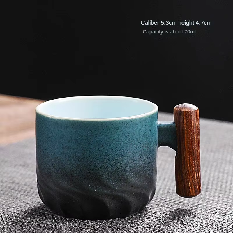 Handmade Ceramic Coffee Mug with Wooden Handle - Retro Tea Cup, Office Water Cup Filter , Unique Birthday: Burgundy