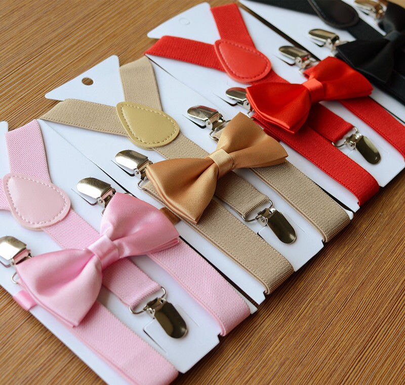 Baby Boys Kids Suspender and Bow Tie Matching Tuxedo Wedding Suit Overalls Party Accessories