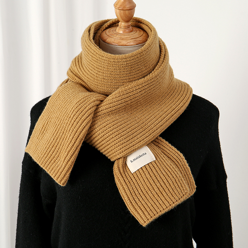 Bufanda suave de lana de punto cálida para mujer, pañuelo largo ajustado de estilo coreano liso, hilo de lana para otoño e invierno, pañuelo informal para viaje, Bufanda nueva: Marfíl