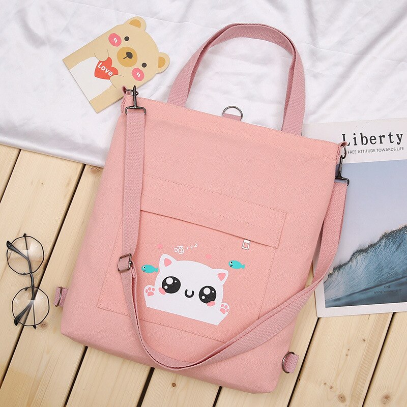 Purafay, bolso de lona para mujer, bolso de algodón, bolso de compras reutilizable ecológico, bolso de compras, bolso de tela, mochila de Estudiante: Pink 2