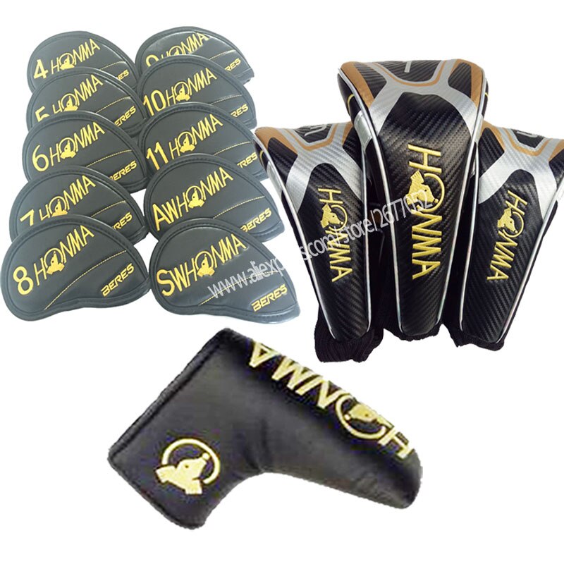 Mens golf trä huvudbonad honma full set klubbor huvudskydd svart färger golf trä huvud lock