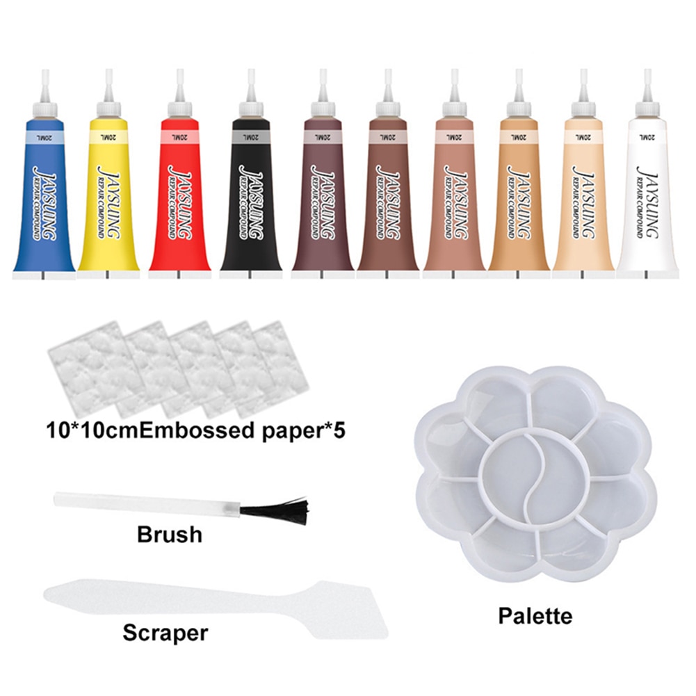 Læder genfarvning kit reparationsværktøj med 10 farver omfarve pastaer børste palet til biler læder sæde læder sofa sko taske: Default Title
