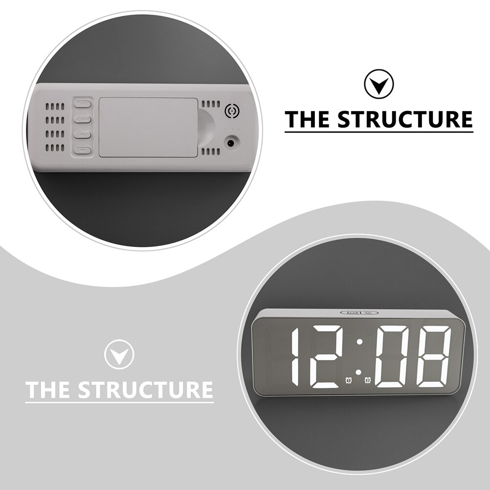 1pc LED Mirrored Surface Digital Alarm Clock Calendar Desk Clock without Battery