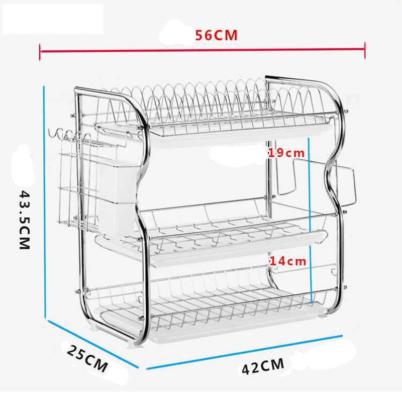 3- lags opvaskestativholder holder fadetørringsstativ plade fad kop bestik dræningsstativplade holder med krusholder og bestik k
