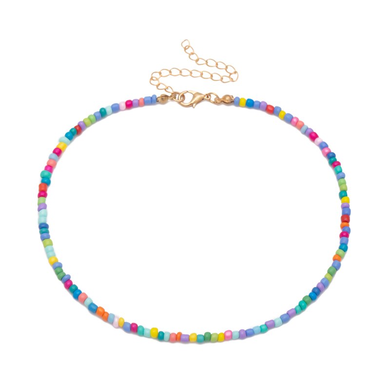 HangZhi Summer Baroque Pearl Colorful Bohemia Simple Resin Beaded Choker Necklaces for Women Girls Vacation Jewelry: N 29 Add 10cm