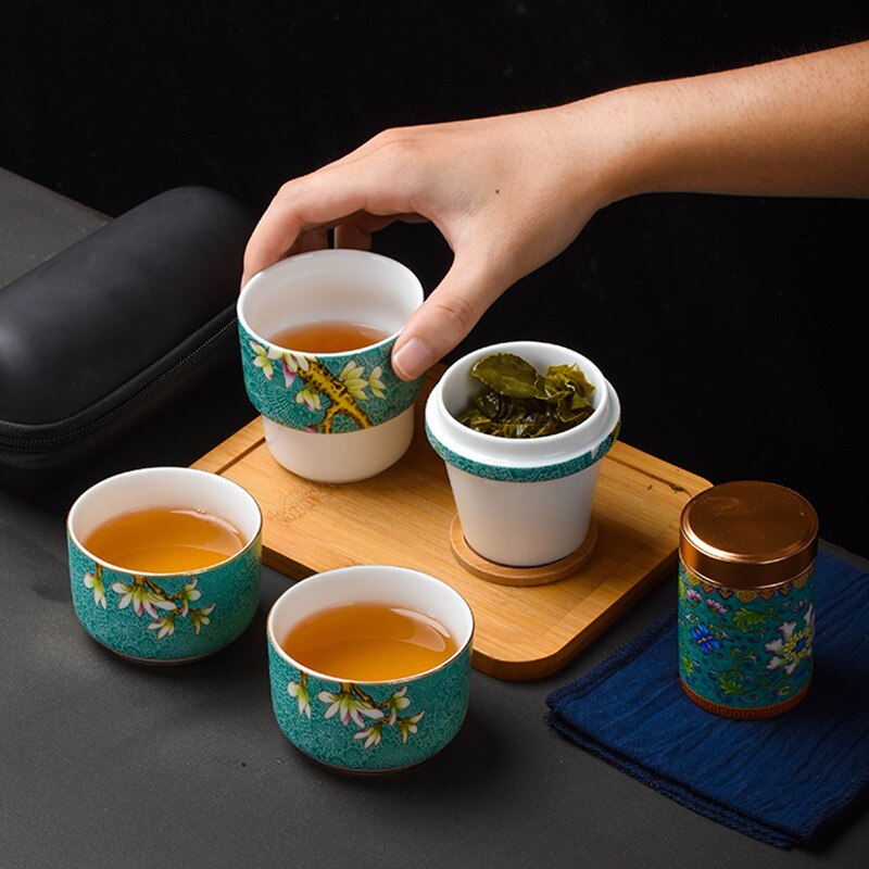 Portable Travel Tea Set Ceramic Tea Set Box One Pot Four Cups High-end