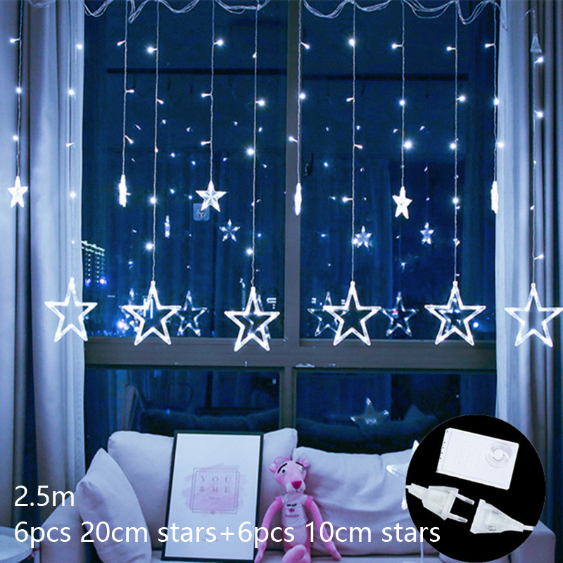 Guirlande lumineuse LED en forme de lune et d&#39;étoile, luminaire décoratif d&#39;intérieur et d&#39;extérieur, idéal pour un jardin ou un Patio, ou comme décoration de noël, 220V, ue: Style 2 white