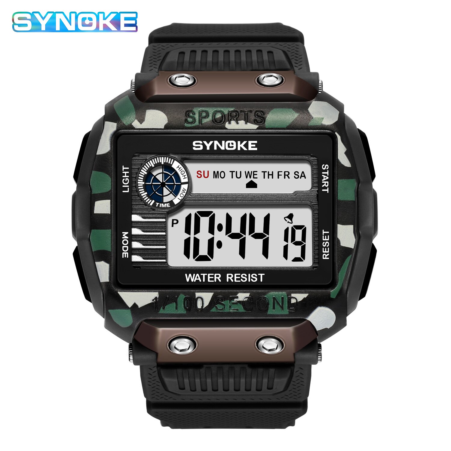 Synoke relógio de pulso digital masculino para esportes, ao ar livre moda multi função à prova d&#39;água visor grande luminoso relógio masculino com alarme: 9801 Camouflage