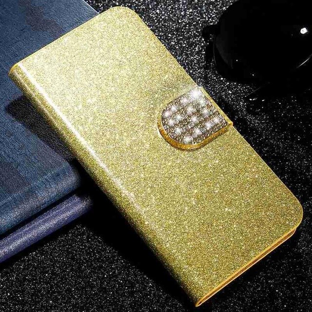 Case For TCL 30 SE Leather Wallet Flip Cover Vintage Magnet Phone Case For TCL 30 SE Coque: Gold with Diamond