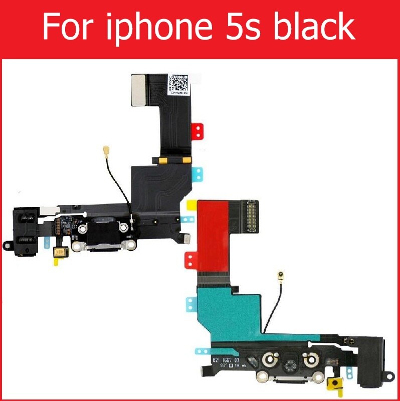 Usb dock oplader flex kabel til iphone 4 4s 5 5s 5c se opladning hovedtelefon audio jack port stik med mikrofon flex kabel bånd: Til  i5s sorte