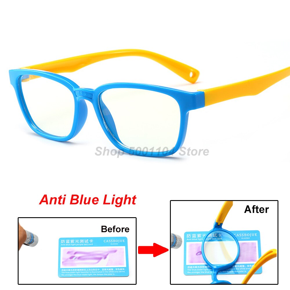 Blue Light Glasses Children Blocking Computer Eyeglasses Kids Girls Transparent TR90 Soft Silicone Frame UV400: blue yellow