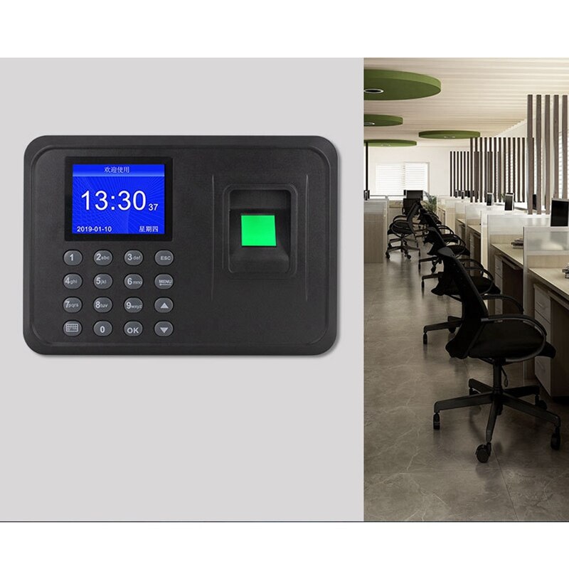 Fingeraftryk fremmøde maskine lcd display usb fingeraftryk fremmøde system tid ur medarbejder check-in optager (us plug)
