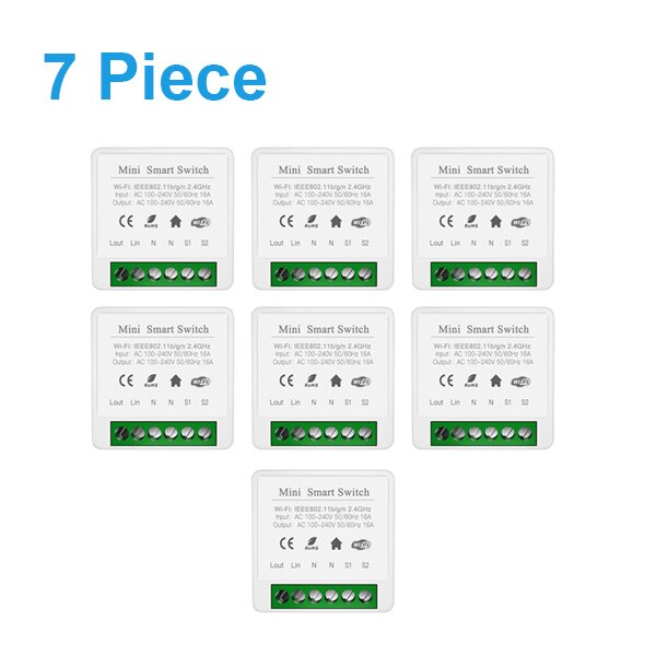 Tuya 16A MINI Wifi Switch DIY 2-way Control Timer Switches Relay Automation Modules Smart Life Work With Alexa Google Home Alice: 7 pieces