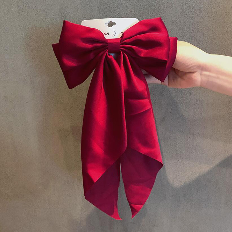 Vintage Zwarte Grote Grote Satijnen Strik Haar Clip Voor Vrouwen Meisjes Bruiloft Lange Lint Koreaanse Haarspelden Baret Haar Accessoires: Rood