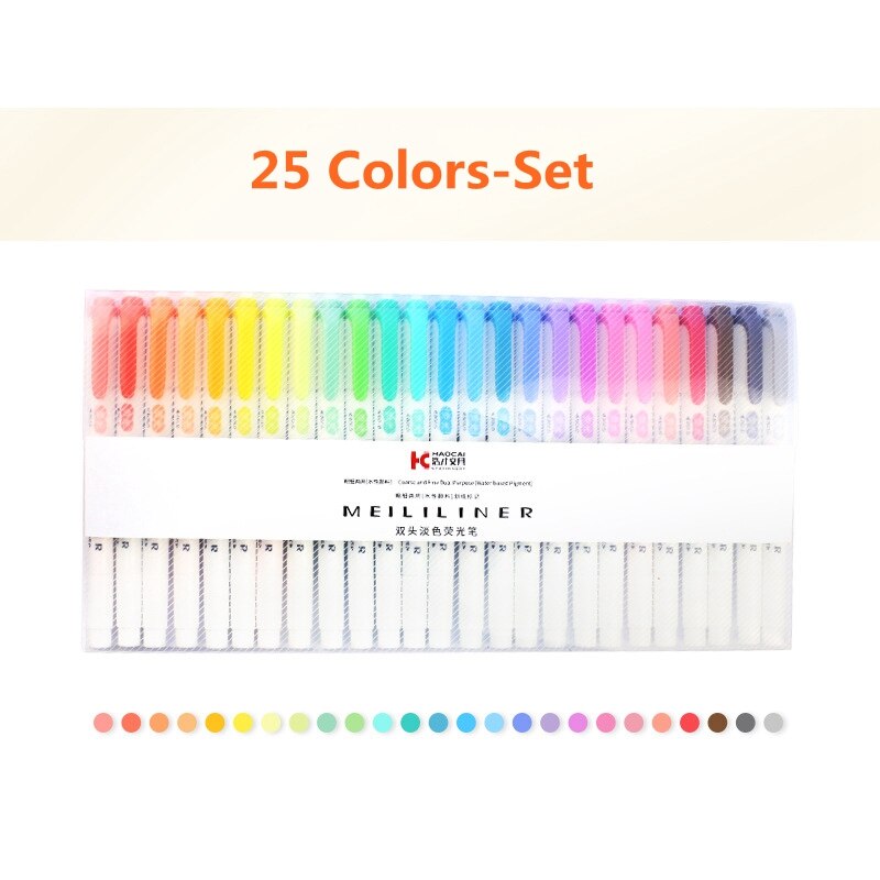 25 farver highlighter mildliner liner dobbelthovedet highlighter pen krog pen sød kunstmærke pen skole & kontor papirvarer: 25 farver-sæt
