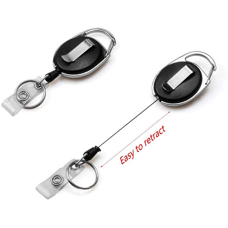 Retractable Badge Holder, Black ID Card Holder with Carabiner Reel Clip Key Ring, Pack of 15