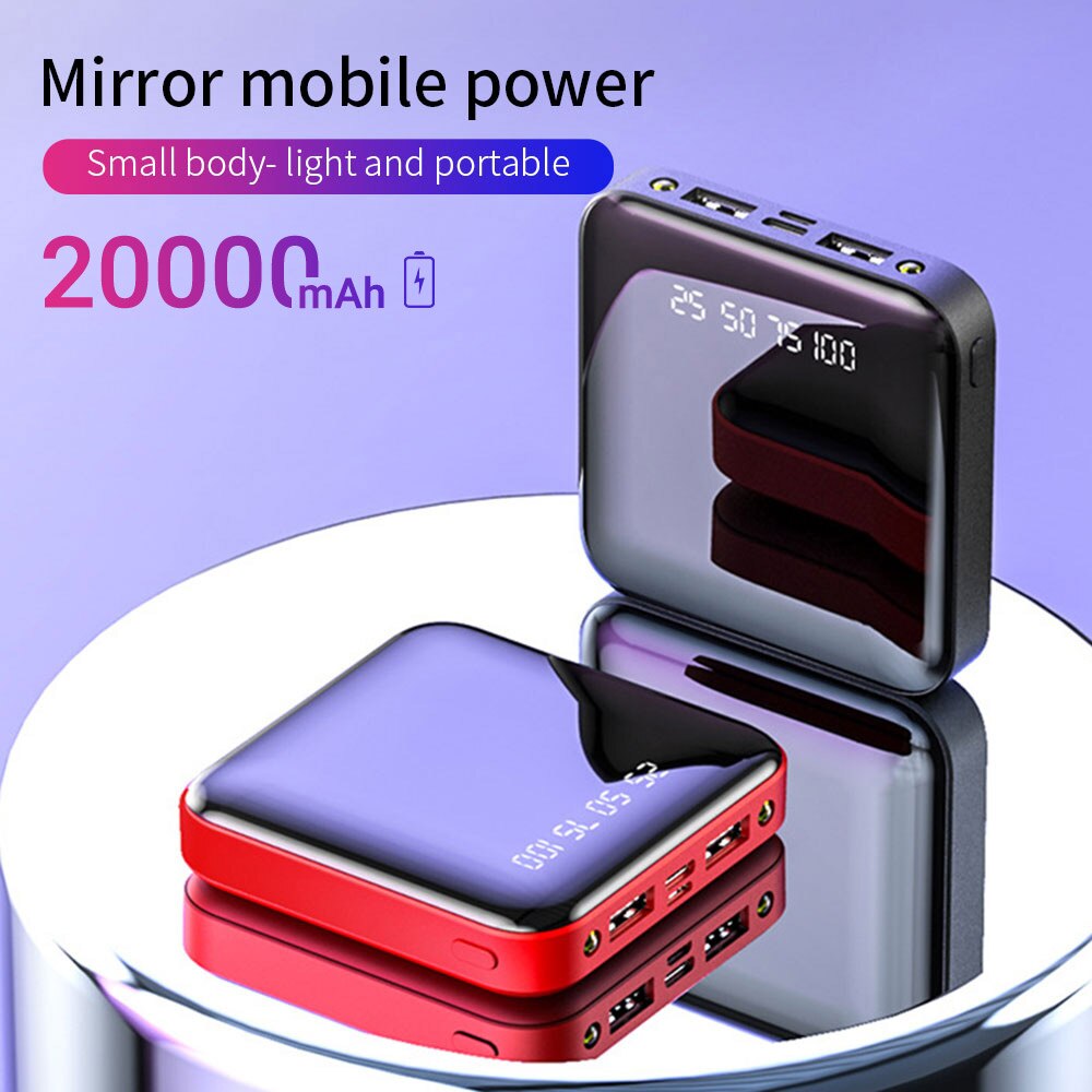 20000 Mah Mini Portable Power Bank Opladen Mobiele Telefoon Led Spiegel Back Mobiele Power Externe Batterij Powerbank