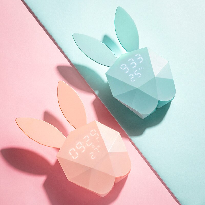 Smart Bluetooth Konijn Wekker Voice Control Nachtlampje Multifunctionele Klok Temperatuur Display Usb Lading Mute Klokken