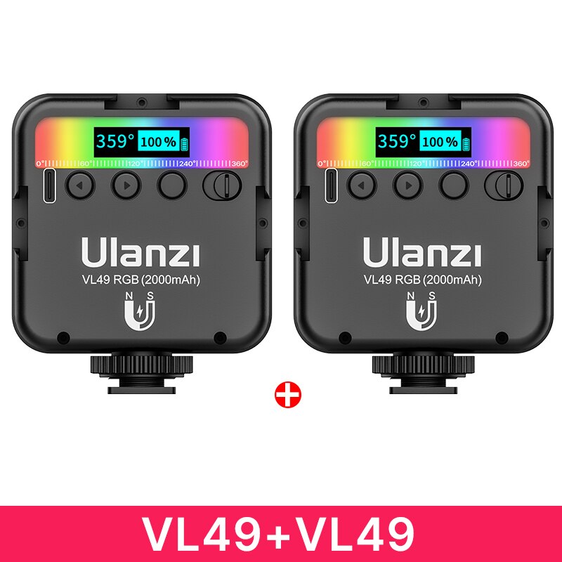 Ulanzi – Mini lumière vidéo RGB VL49, 2500-9000K, 2000mAh, magnétique, extension 3 pour chaussure froide: 2 pcs