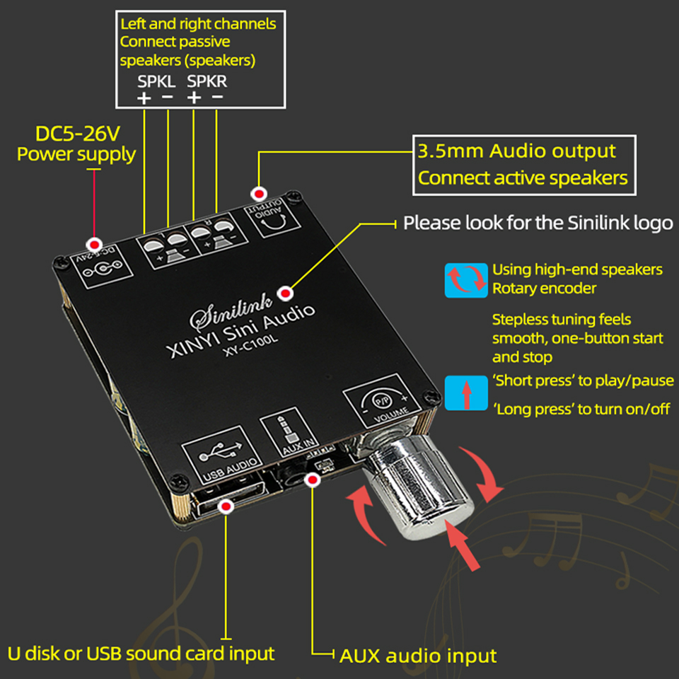 2*100W Bluetooth 5.0 cyfrowa płyta wzmacniacza mocy głośnik AUX 2.0 CH Stereo domowa muzyka moduł bezprzewodowy Audio AMP