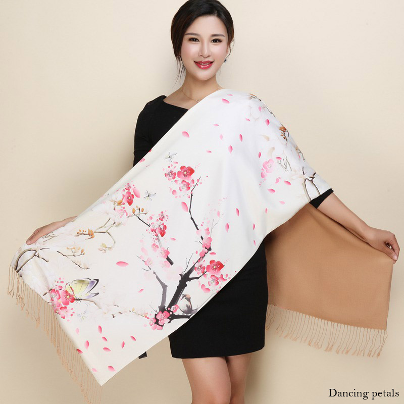hiver Double côtés cachemire écharpe femmes long Pashmina Tippet femelle châles et Wrap Foulard femme floral foulards en soie: 15
