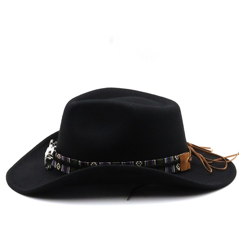Retro Cow Head Western Cowboy Hat Big Brim Hat Cashmere Jazz Top Hat Cap for Hipster Trend Casual Outdoor Trend Sun Hat