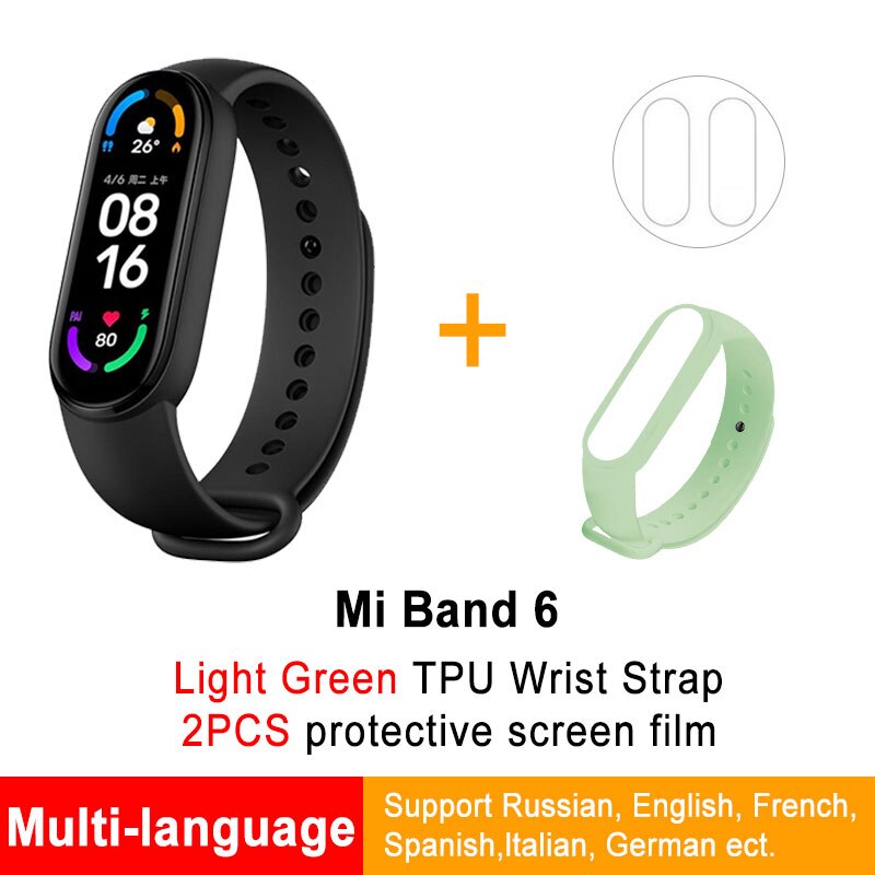 Global Version Xiaomi Mi Band 6 Smart optional Bracelet Color Blood Oxygen Fitness Traker Heart Rate Bluetooth Waterproof: GB 2Flims LG