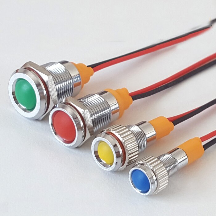 12V 24V 12mm Metal LED Signal Indicator Light Lamp Red Green Blue Yellow White 10pcs
