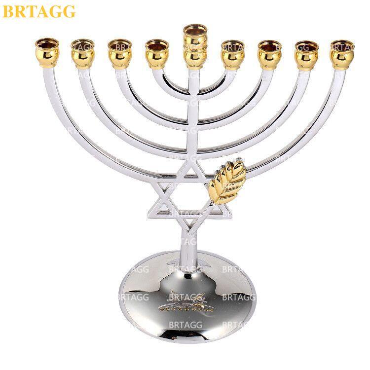 Brtagg hanukkah menorah silverpläterad fullstora icke -smutsiga - judiska 9 grenar ljusstakar