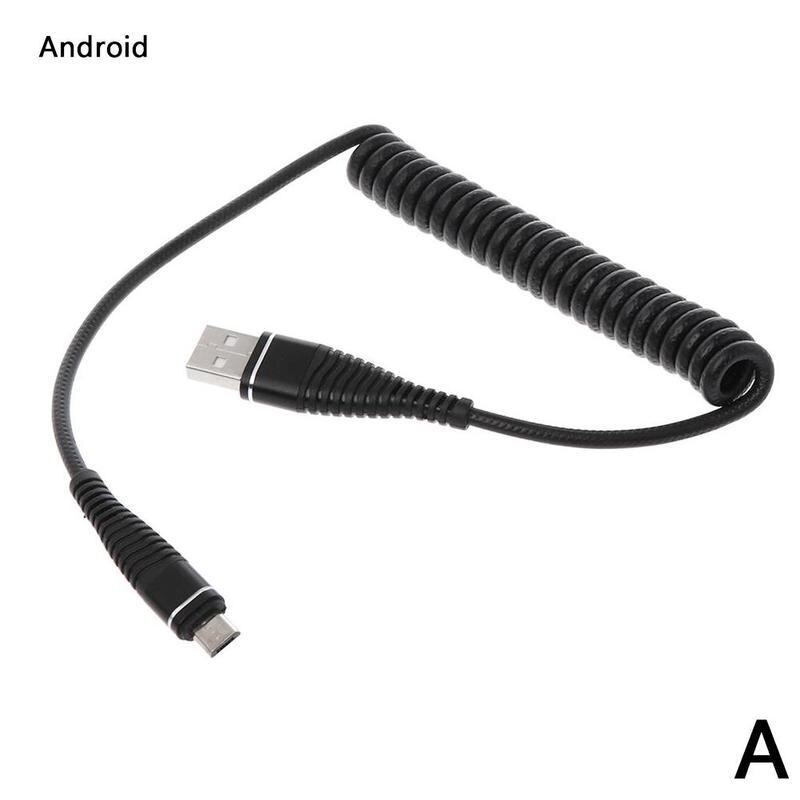 Spring Coiled Data Cable Retractable Fast Charging Cable Micro USB Wire Data Connect Charging Type C 1.2m I3Y9: A