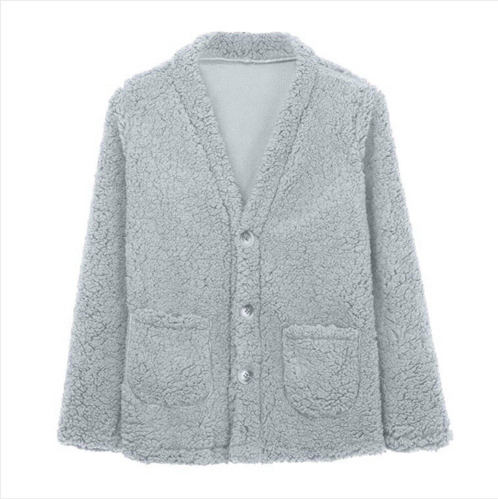 Veste de manteau à manches longues | Cardigan moelleux pour femmes, veste de pull pour hiver de couleur unie surdimensionnée: Gris / 3XL