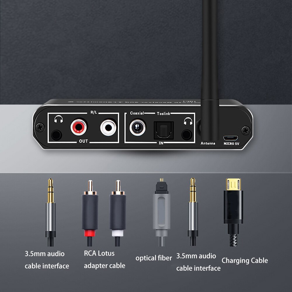 VAORLO HiFi Wireless Bluetooth 5.0 Transmitter Receiver Support Digital To Analog Stereo Music For TV Headphones Converter