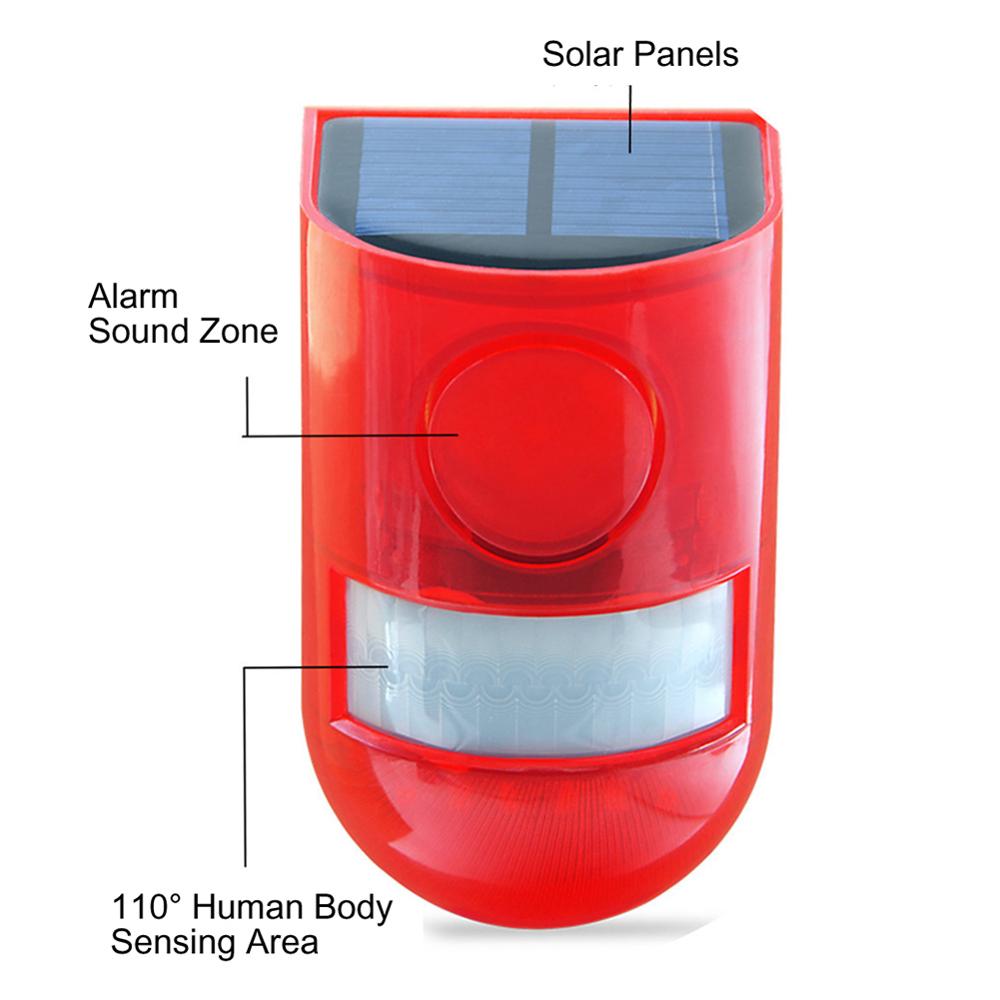 Waterdichte zonne-beveiligingslamp met inductiegeluid, waarschuwingslamp met 30- dagen batterijduur en alarmvoorziening